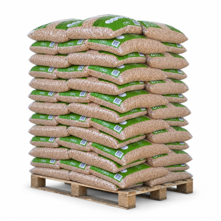 Granulés de bois DIN+ – sacs de 15 kg – palette de sacs